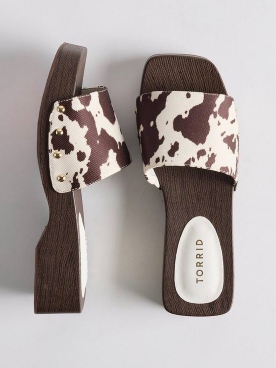 torrid Shoes - torrid Brown & White Cow-Print Slide Mules